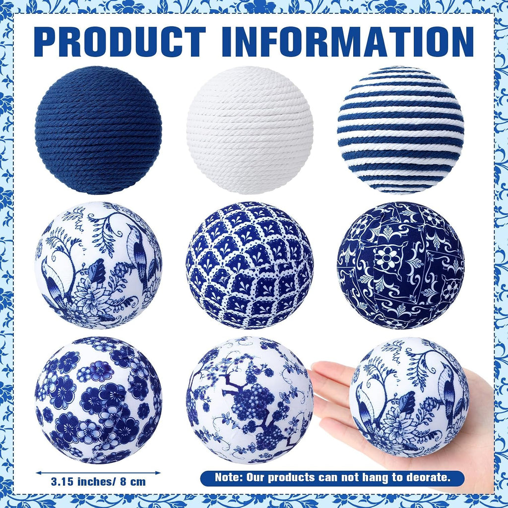 White and Blue Decorative Balls, Chinoiserie Porcelain - Set of 12