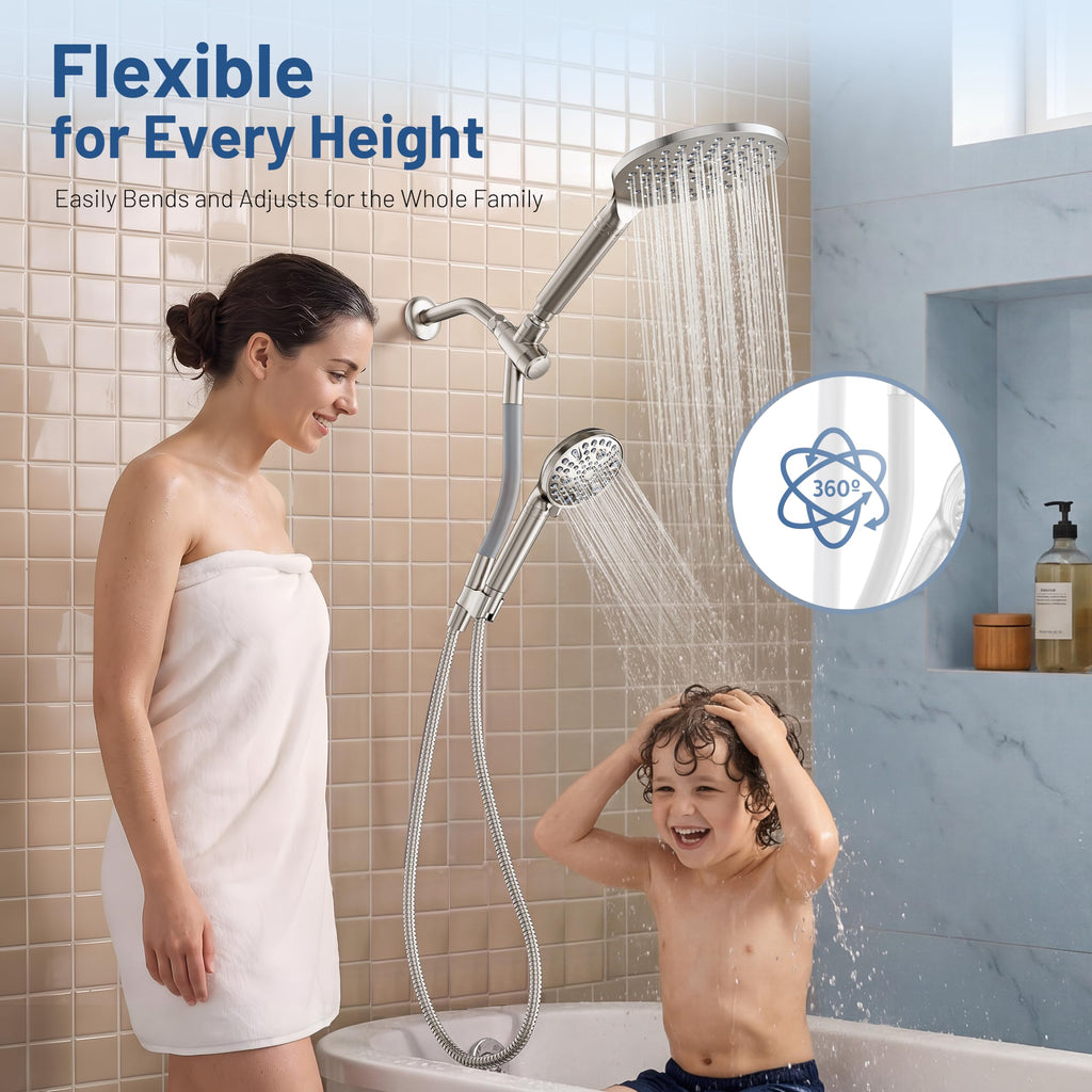 Dual Filtered Rain Shower Head Combo, High Pressure Handheld Shower Head with Adjustable Bar - Rainfall Shower Head