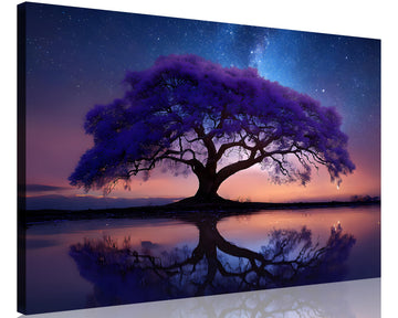 1 Panel Purple Wall Art Purple Pictures Wall Decor Abstract Nature Tree Landscape Picture Starry Night Forest Scenery