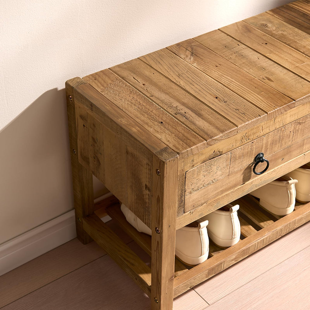45.2" Reclaimed Solid Wood Entryway Storage Bench