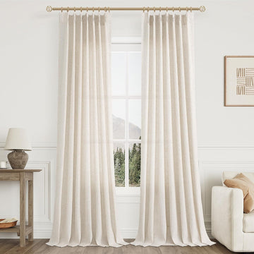 Extra Long Linen Curtains 108 Inch for Living Room Cream Pinch Pleated 9 FT Drapes Semi Sheer Ceiling to Floor