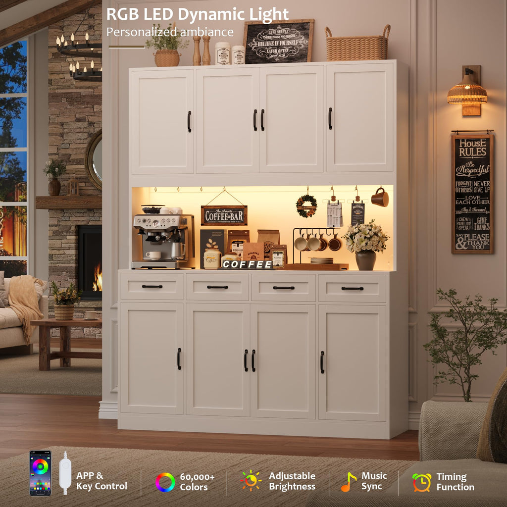 59" W Kitchen Pantry Storage Cabinet, 73" Large Hutch Cabinet, White