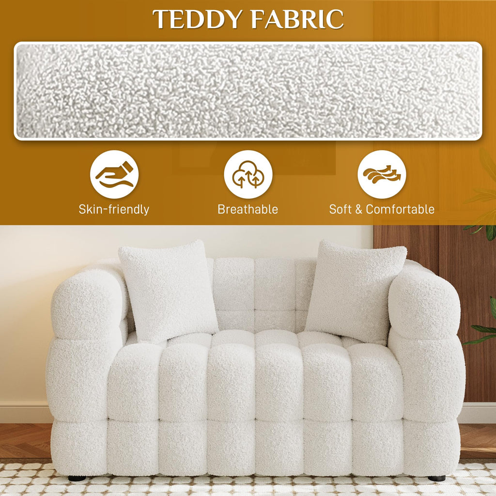 55" Boucle Cloud Loveseat with 2 Pillows, Beige White