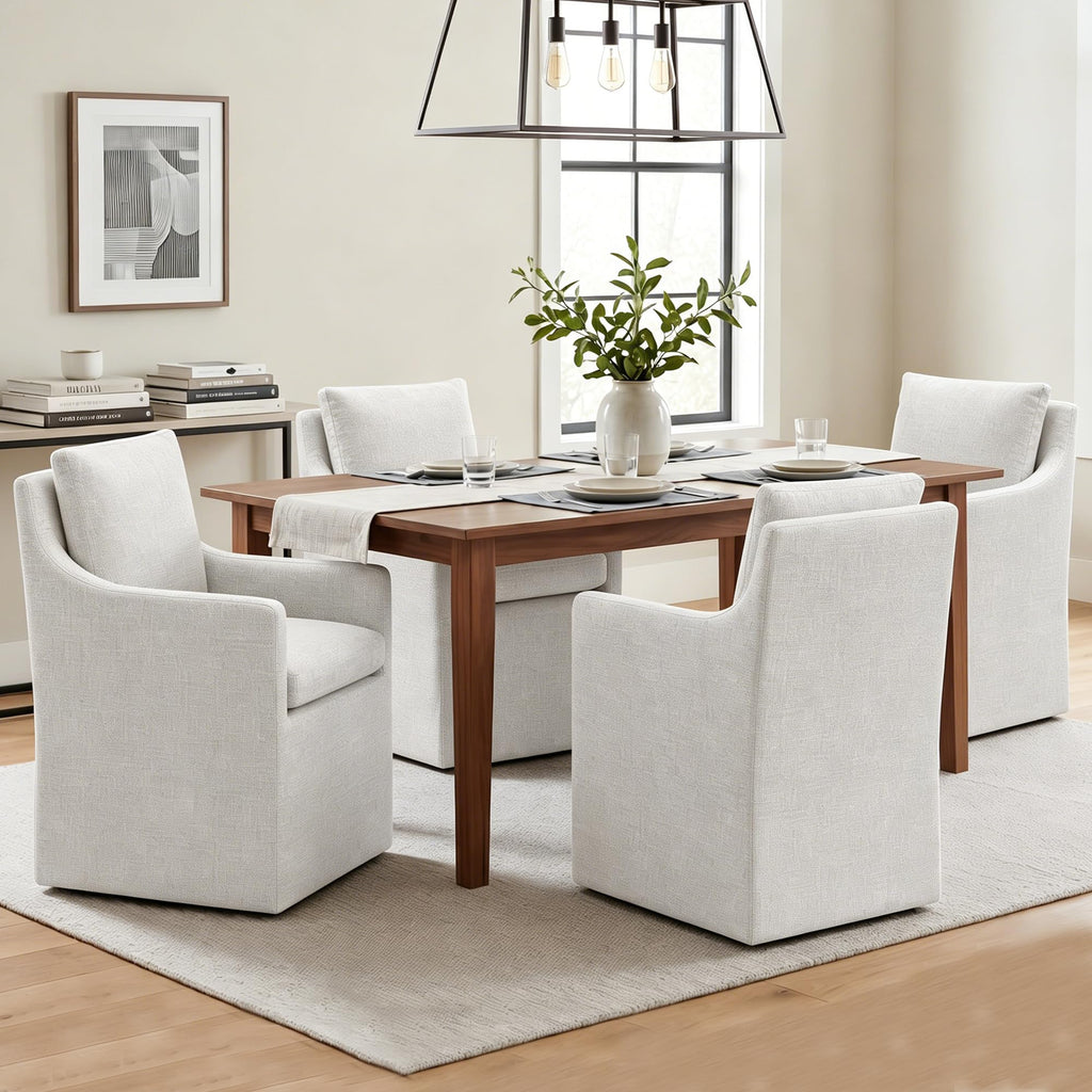 Upholstered with Casters, Linen Set of 4