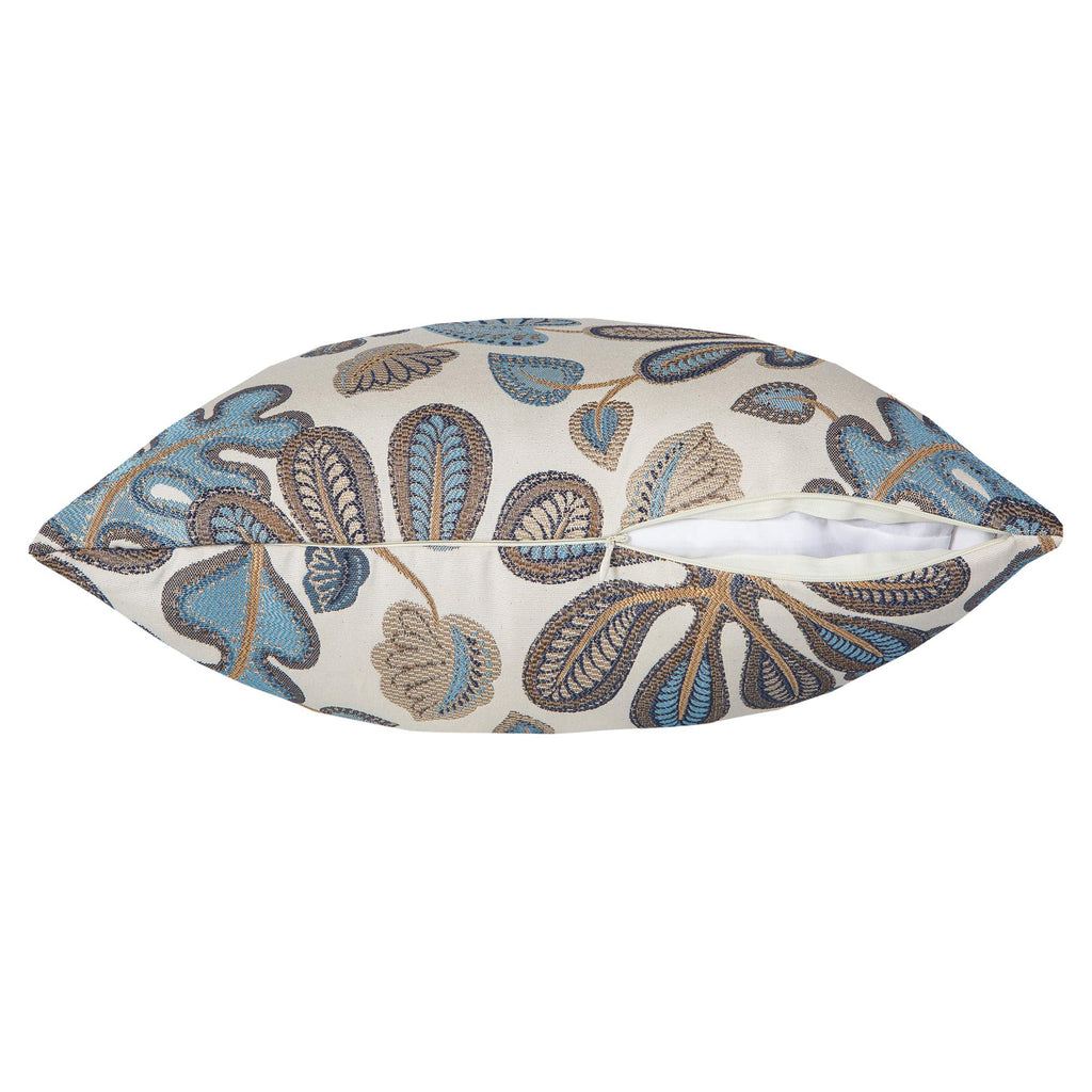 Set of 2 Jacquard Tropical Leaf Pattern Throw Pillow Covers Decorative Pillowcase 20x20 Inches, Blue Cream