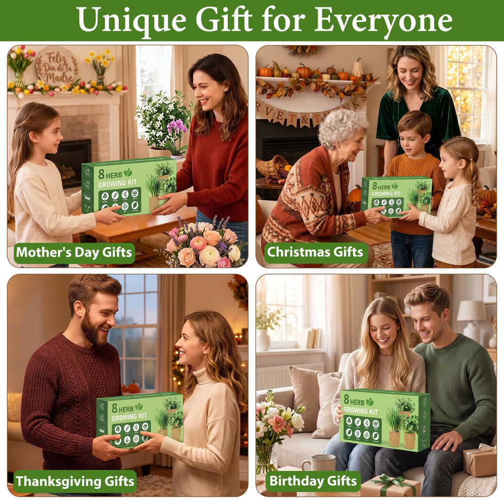 Indoor Herb Garden Kit, Complete Herb Starter Growing Kit with Seeds & Tools, Unique Christmas Birthday Gifts for