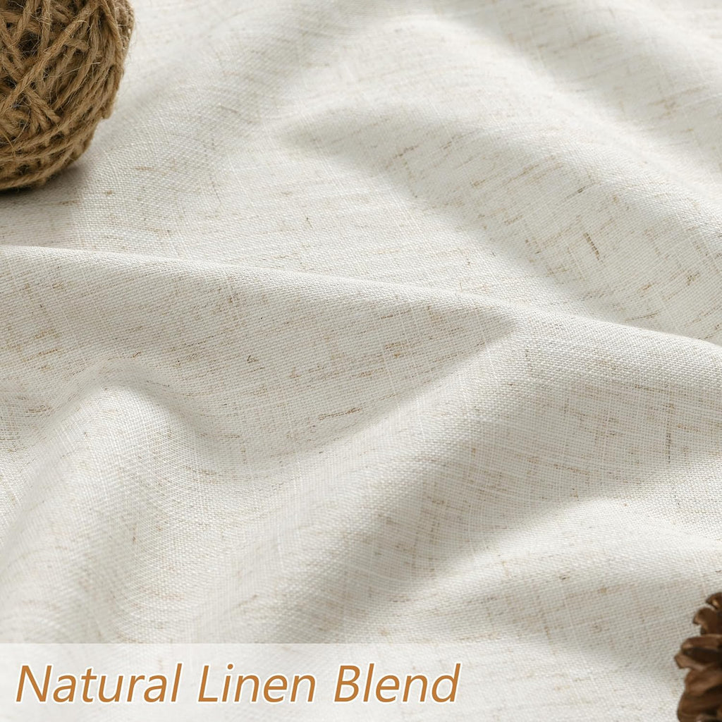 Cream 100% Blackout Linen Curtains 96 Inch Length Ceiling to Floor 2 Panels 8 FT for Living Room Bedroom Back Tab