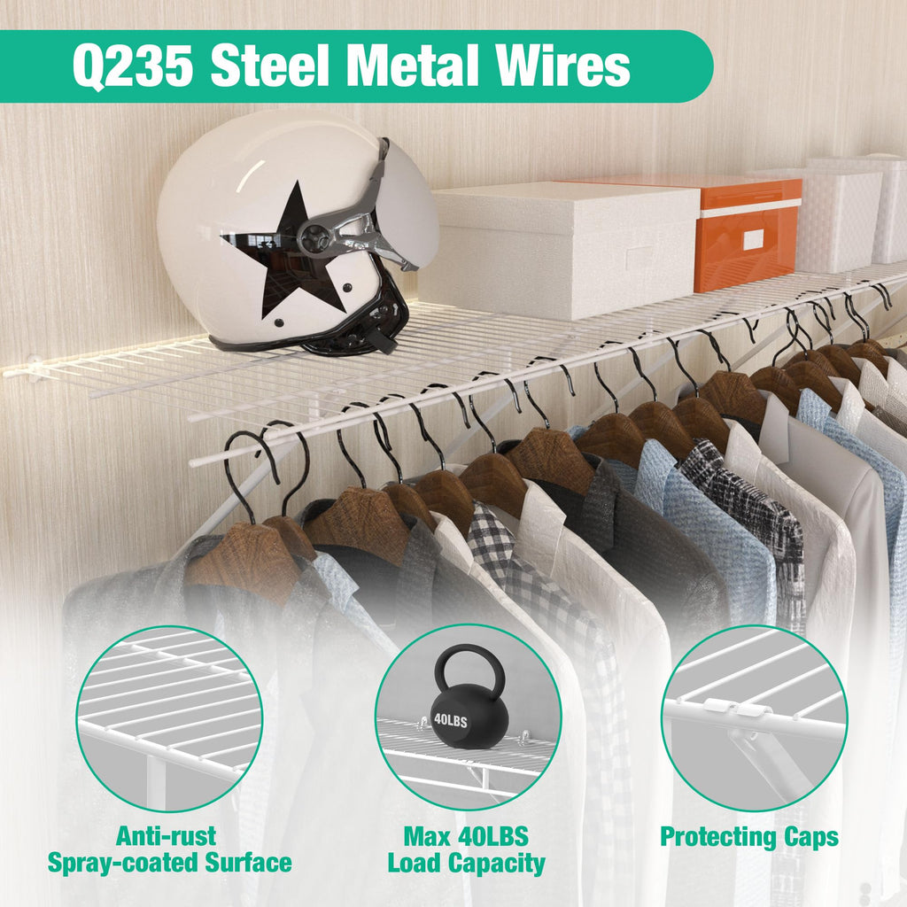 2 Pack Closet Shelves Wall Mounted, 4 ft x 16 in Wire Shelf Kit