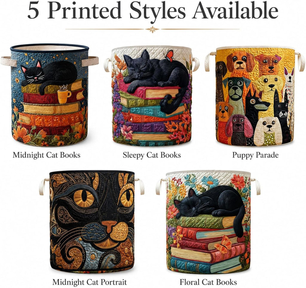 Custom Quilted Laundry Basket with Handles, Foldable Fabric Hamper for Clothes, Towels, Decorative Storage Basket