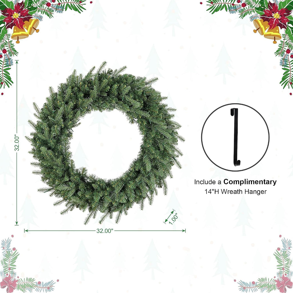 3 Pack 32"D Pre-Lit Artificial Christmas Wreath, Greenery Pine Wreath and Matching Set of 2 9ft Christmas Garlands