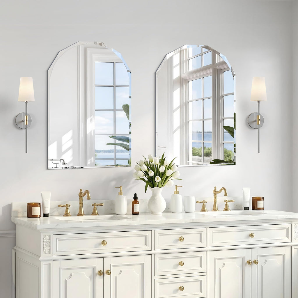 Beveled Arched Mirror, 20"x28" Arch Vanity Mirror with Diamond Cut Beveled Edge, 5mm Tempered Glass, Decorative