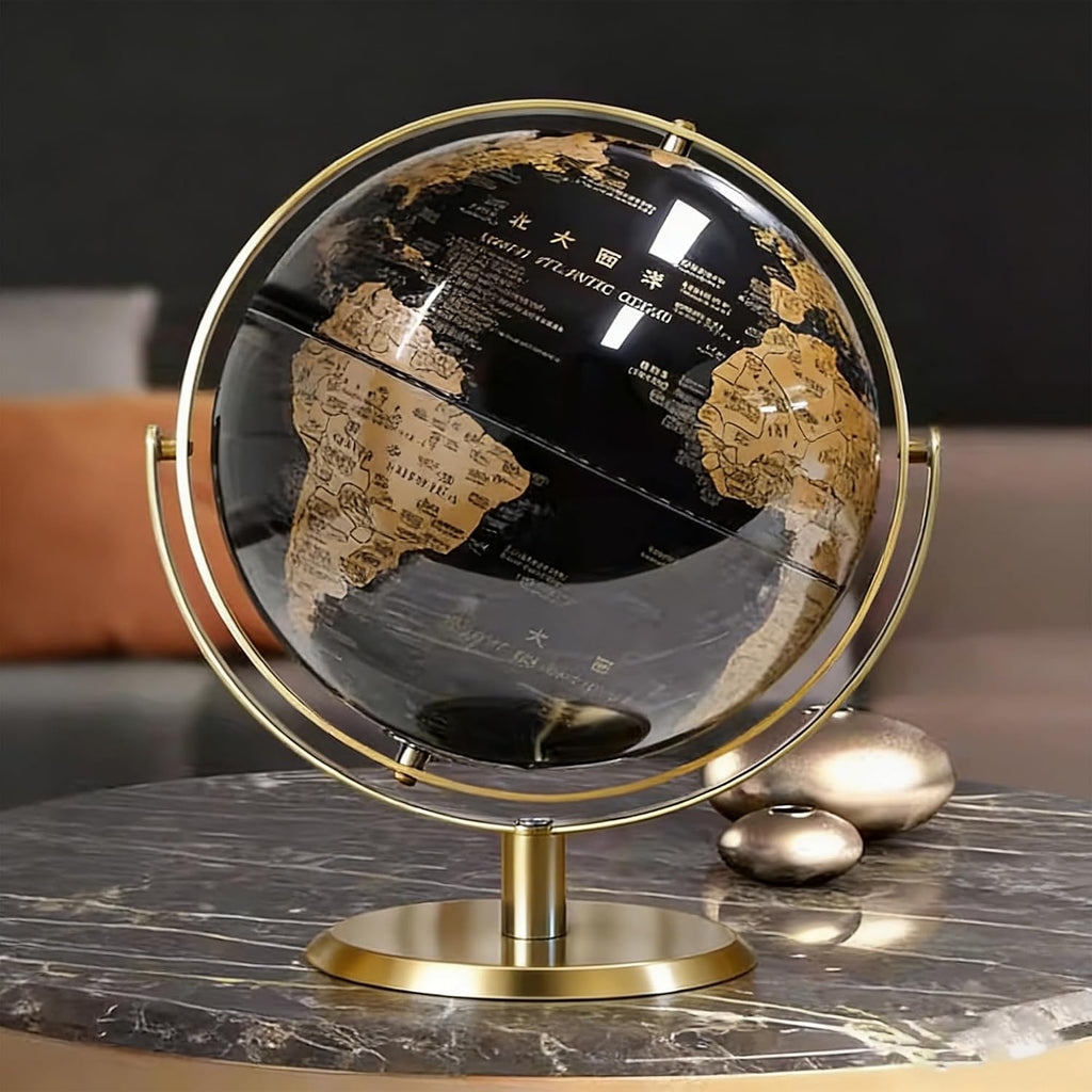 720° Rotation Light Luxury World Globe, Metal Stand, 10.6'' (L)