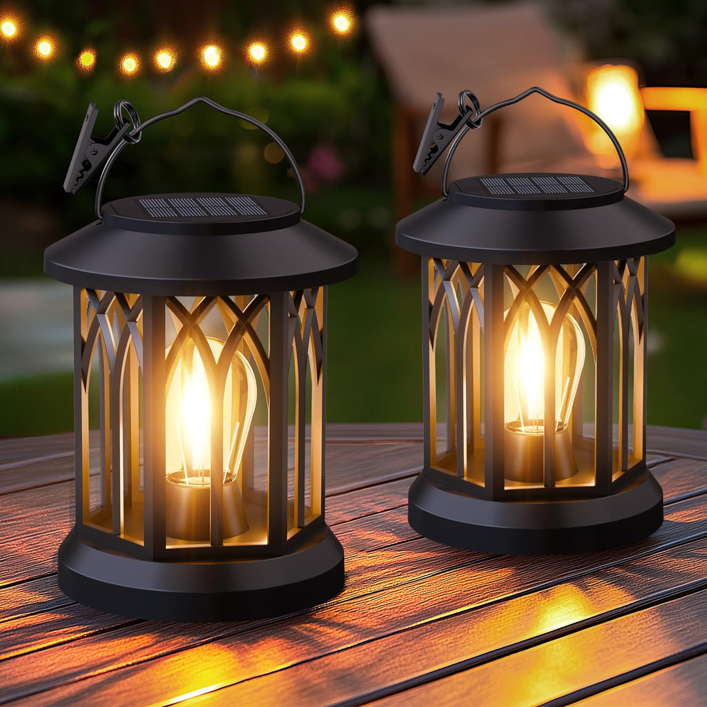 Solar Lanterns Outdoor Waterproof 4-Pack: Hanging Lantern Accent Warm Light