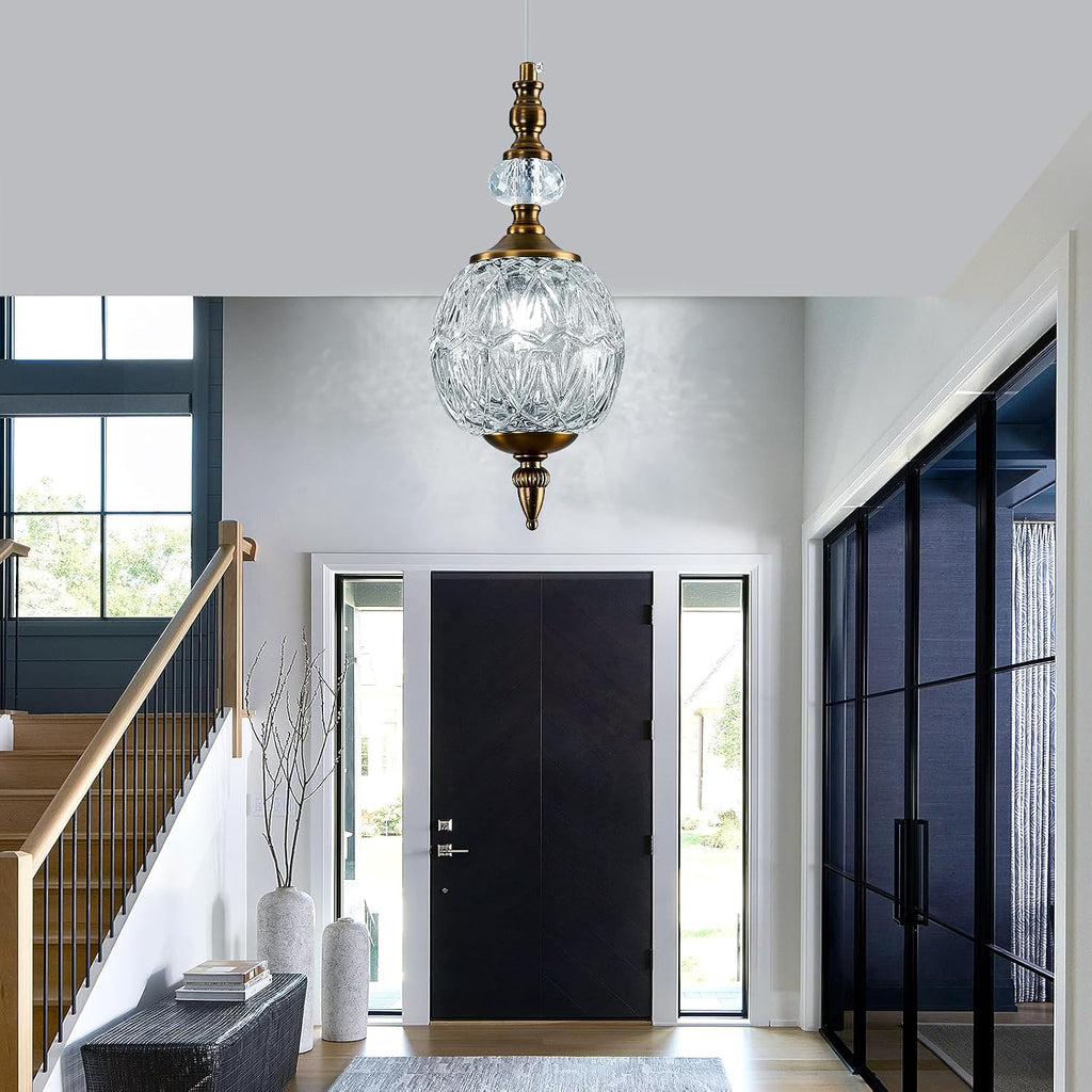 Vintage Glass Pendant Light Antique Brushed Gold Chandelier 4.72" Mini Adjustable Hanging Ceiling Light Fixture for Kitchen Island Farmhouse Dining Room Bedroom Foyer Entryway