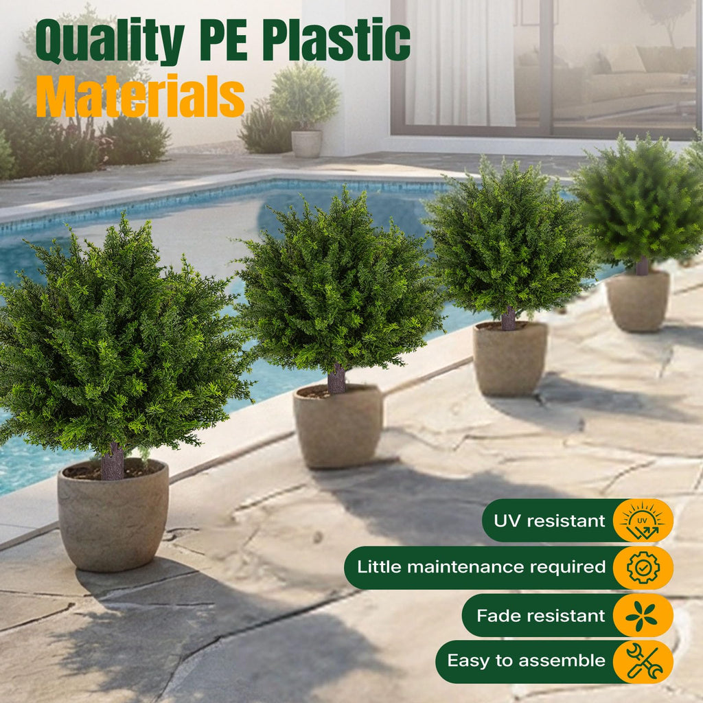 24.5 Inch Set of 2 Topiary Cedar Trees Artificial Outdoor