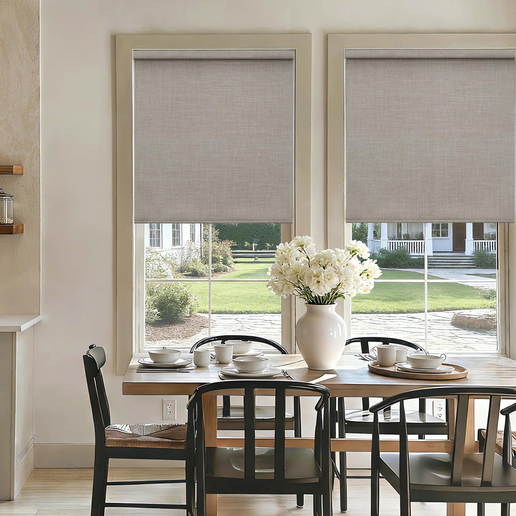 Blackout Roller Blinds for Indoor Windows Free-Stop Thermal Insulated 100% Blackout Linen Roller Shades Blinds Living