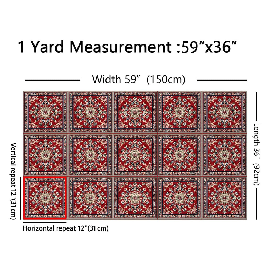Boho Floral Fabric By The Yard, Retro Flower Grid Upholstery Fabric, Tribal Fashion Bohemian Tribal Red Green