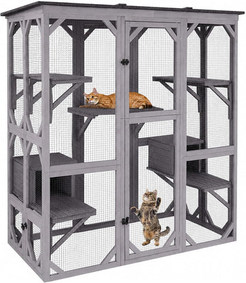 Cat House Window Outdoor Catio Cat Enclosures with 5 Platforms, 2 Resting Boxes Large Walk in Kitty House