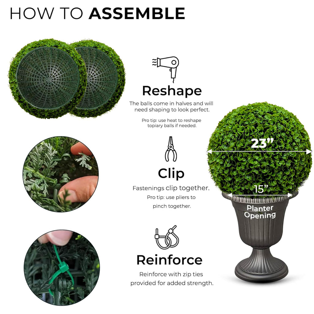 23" XL Faux Topiary Balls, Succulent Topiary Balls, 2 Pack