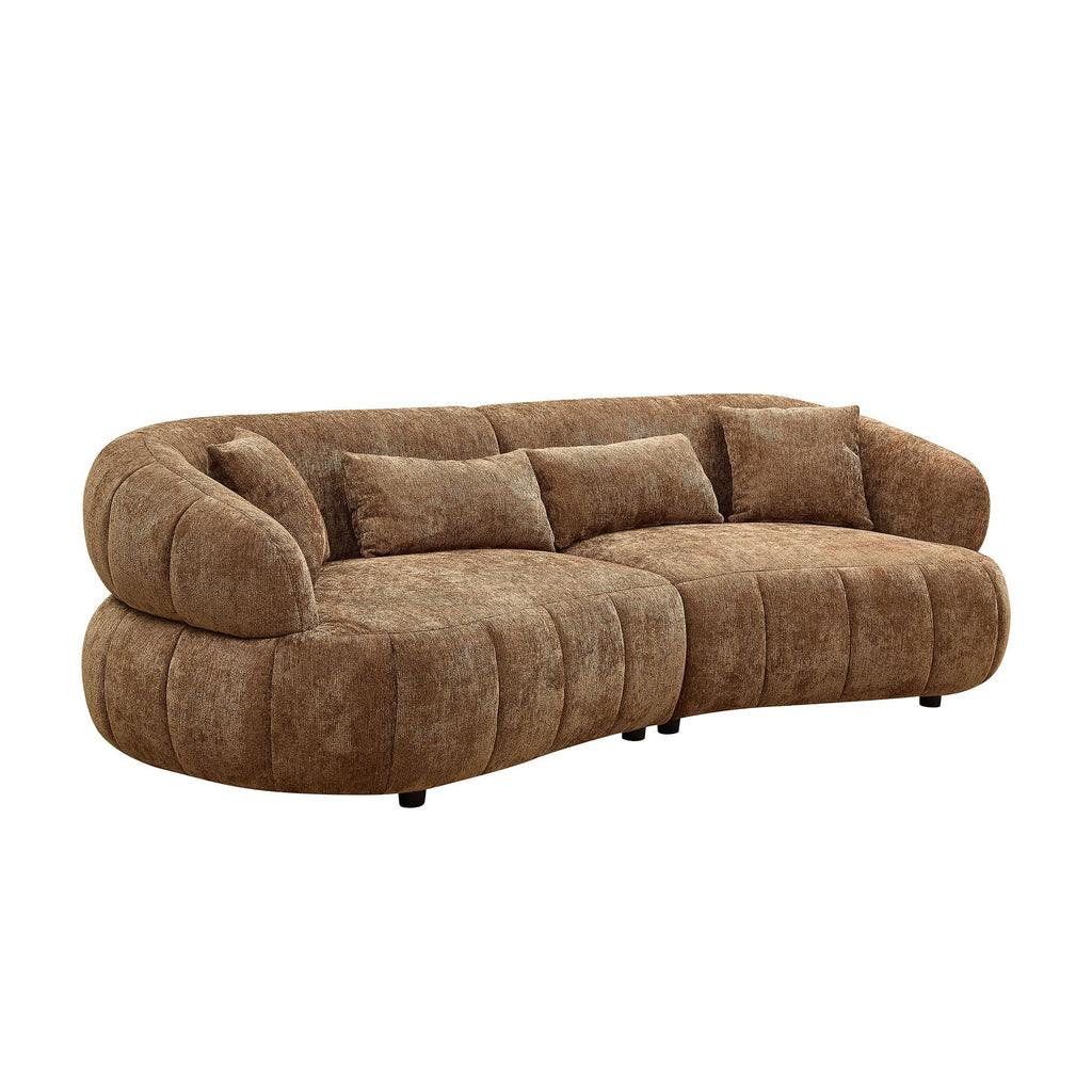 Curved Sectional Sofa, 103", 4-Seat, High-Density Foam, Sculptural, Brown