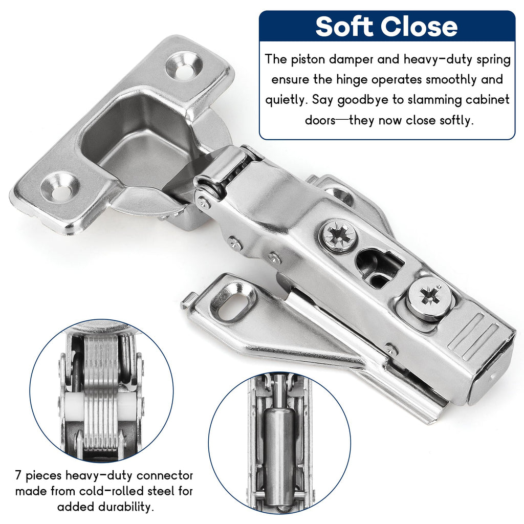 20 Pack 3/4'' Overlay Soft Close Hidden Cabinet Hinges, 105 Degree 3D Adjustable Clip On Plate Concealed Kitchen