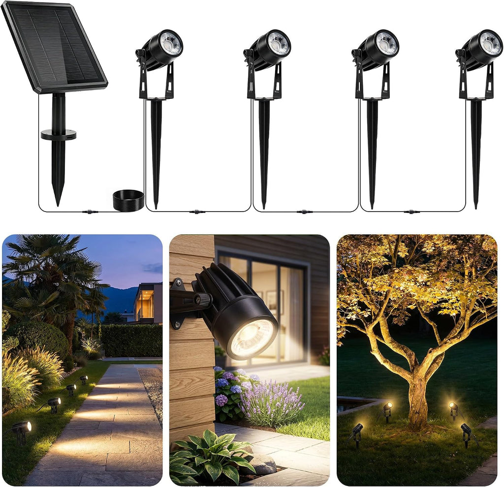 Solar Spot Lights Outdoor Palm Tree Uplights 4pack 2-in-1 Stake&Wall Mounted Landscape Spotlights IP65 Waterproof for