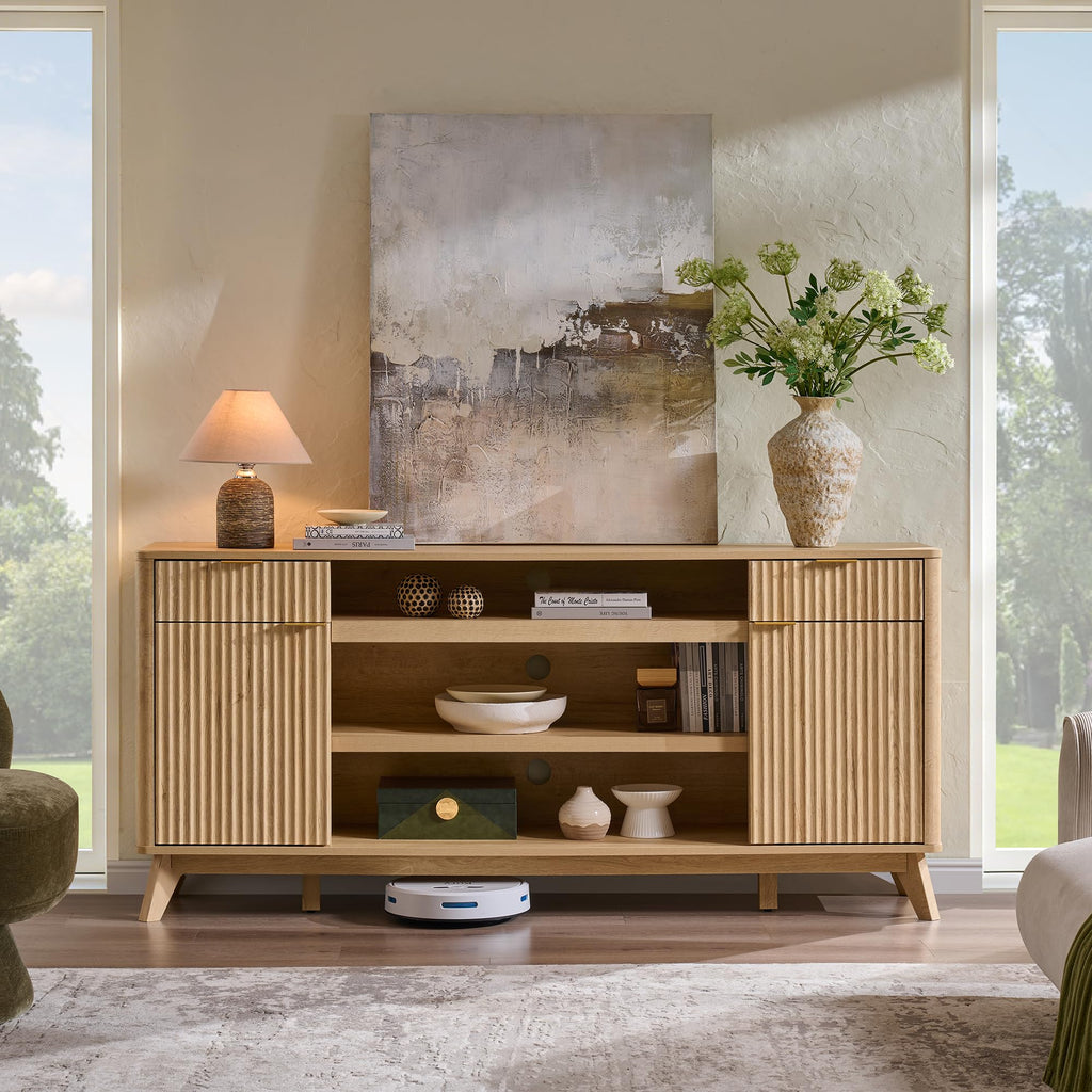 70" Fluted TV Stand for 80" TVs, 32" Tall Storage Entertainment Center