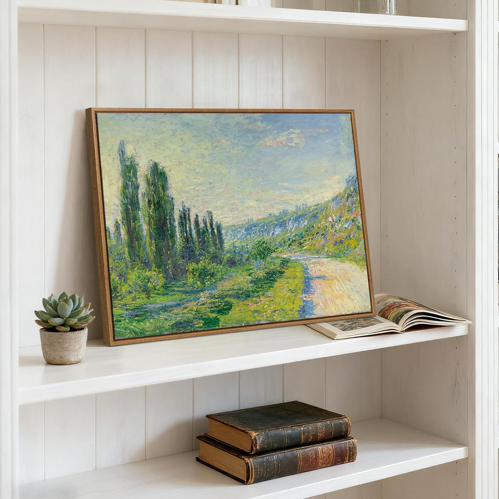 Claude Monet Framed Canvas Wall Art Prints, Classic La Route De Vétheuil oil Painting Reproduction Retro Country