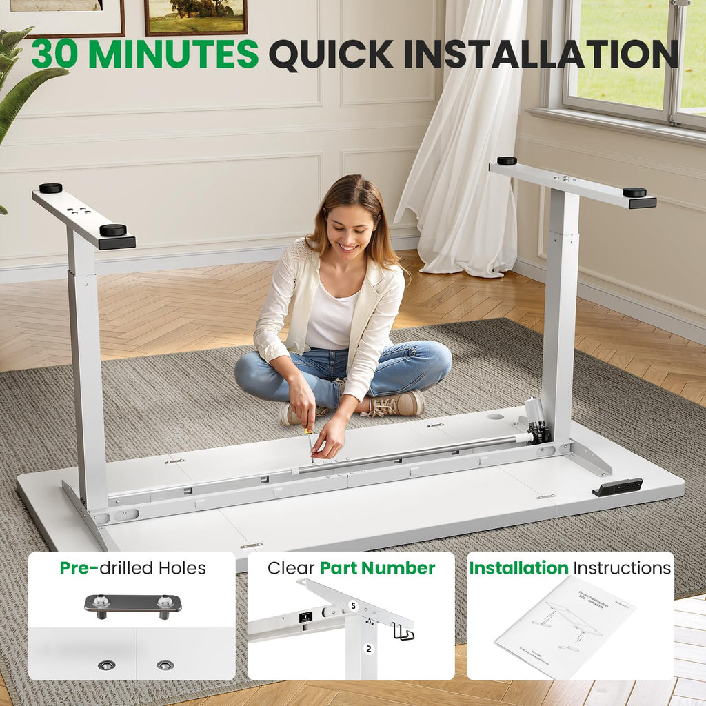 White 71x30 in Electric Standing Desk, 1 Inch Thick Tabletop