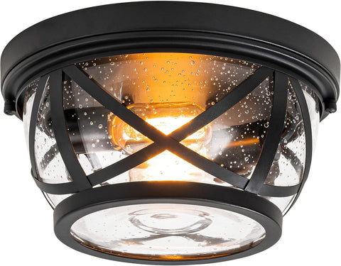 Flush Mount Ceiling Light Fixture Black, 2-Light Modern Farmhouse Porch Light Ceiling Mount for Outdoor
