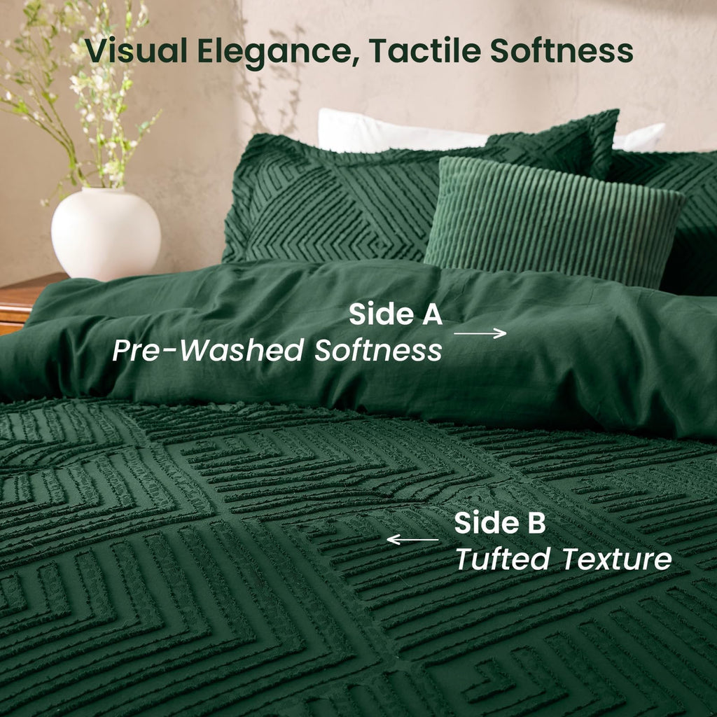 Comforter Set, Boho Tufted 3-Piece Bedding Set, Green