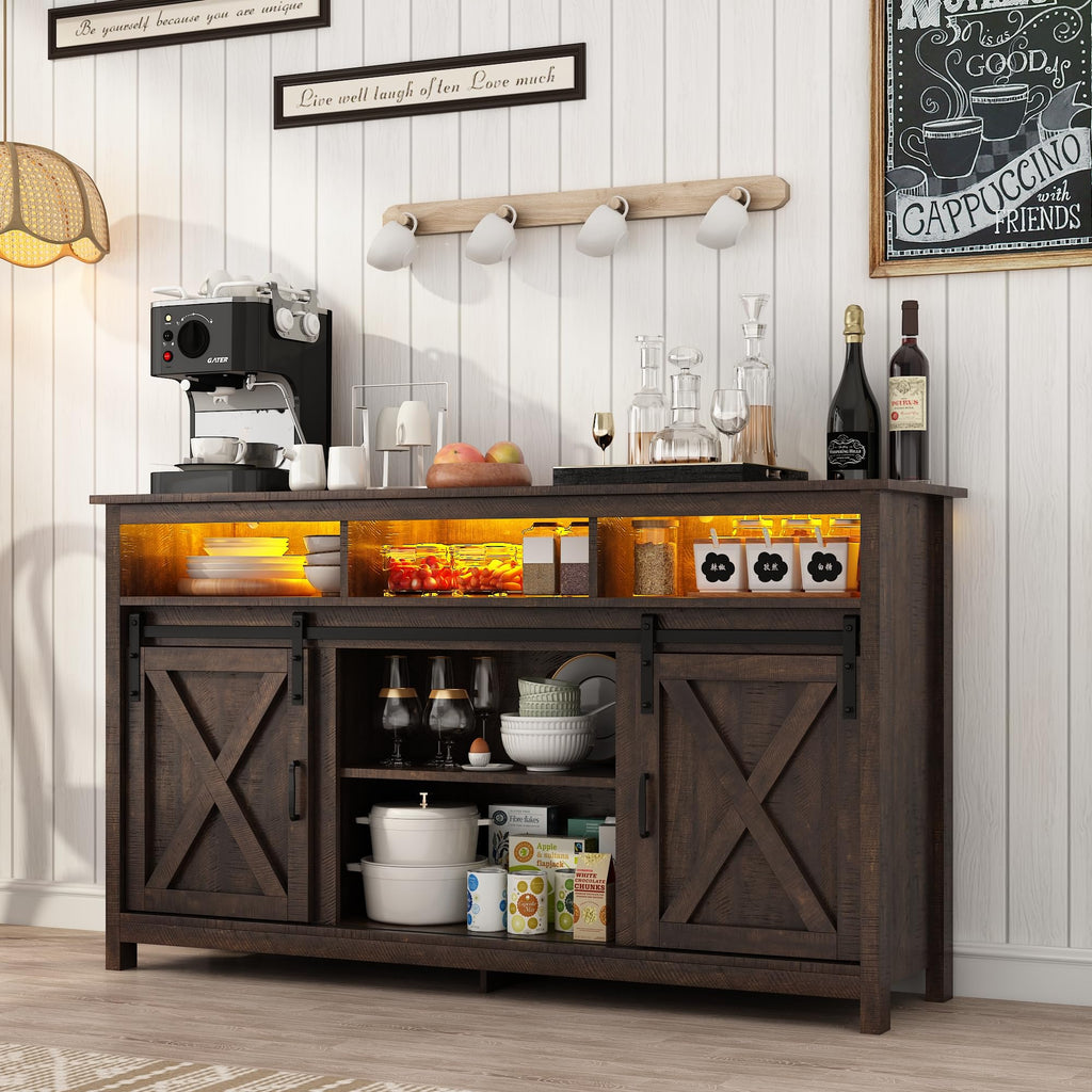 57In Wooden Farmhouse Entertainment Center for 60/65 inch TV, Double Layer Storage Farmhouse TV Stand, Double-Row