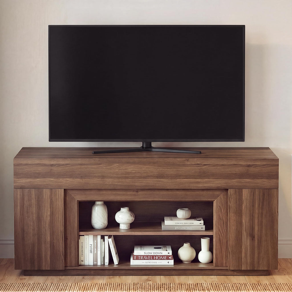 70" Modern TV Stand for TVs Up to 80", Thick Media Console, Walnut