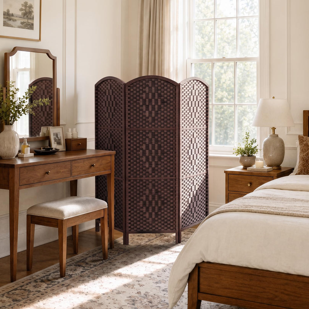 Room Divider, Short Folding Privacy Screen Panel, 4 Panel, Brown