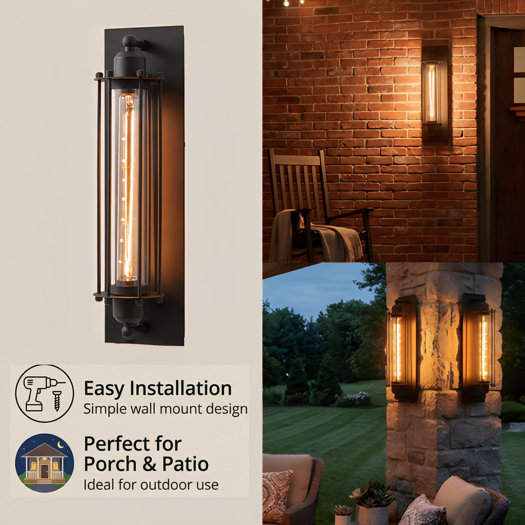 18-Inch Industrial Outdoor Wall Light Sconce, Matte Black