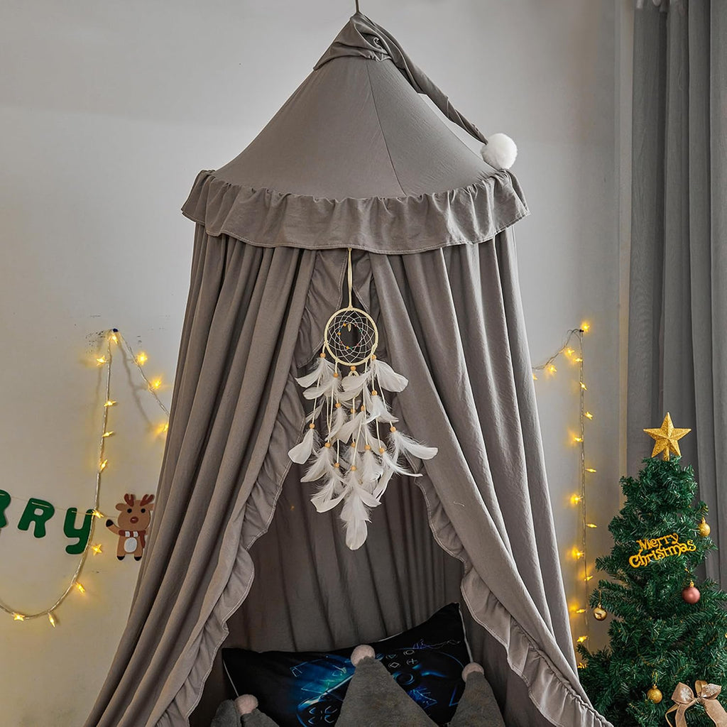Bed Canopy for Girls,Princess Round Dome Dreamy Mosquito Net Bedding Girls Room Castle Play Tent Hanging House Decor