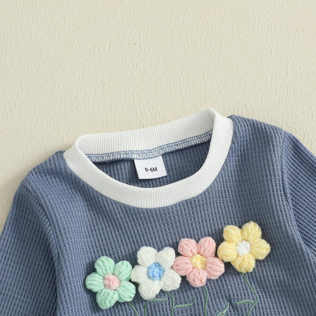 Toddler Clothes For Girls Baby 3D Flower Fall Winter Outfits Stripes Waffle Sweatshirt Pullover Cute Pants Set