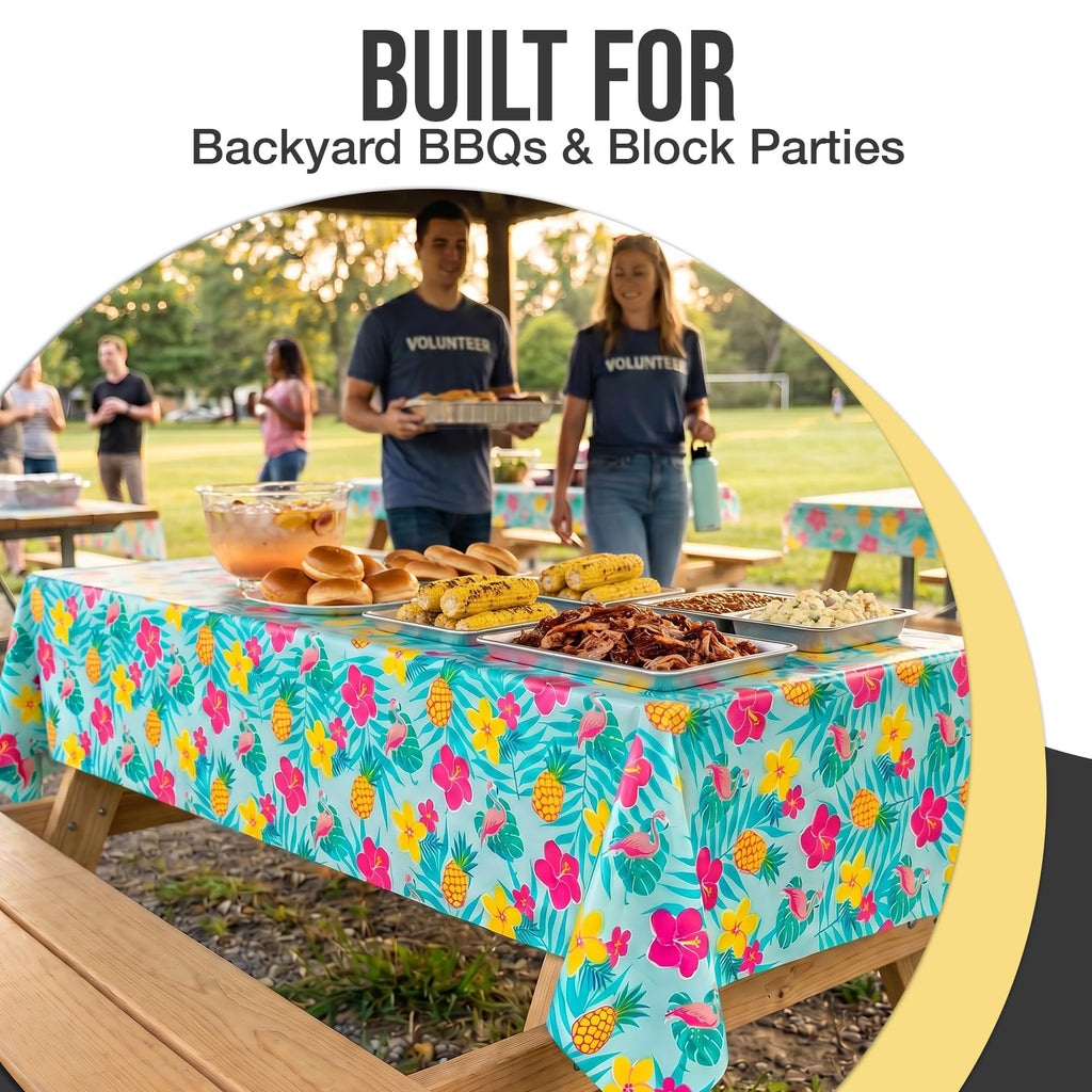 66% Thicker Summer Tablecloth 6 Pack - Luau Hawaiian Tropical Plastic Tablecloth Rectangle 54x108 Inch - Disposable