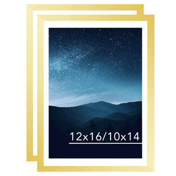 12x16 Picture Frame Set of 2 Gold With 10x14 Mat for 30 x 40cm Diamond Art Painting, Display Photo 10x14 or 12 x 16