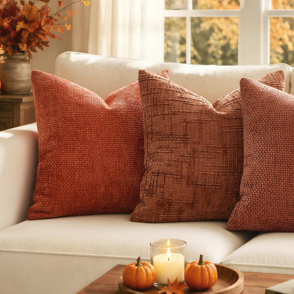 Fall Decorative Couch Throw Pillow Covers 20x20 Burnt Orange 2 Pack