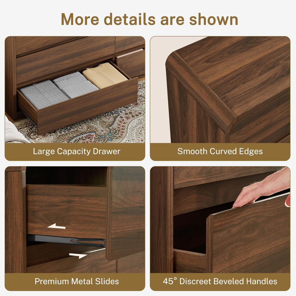 9 Drawer Dresser, 63" Wide Dressers & Chest of Drawers with Curved Profile Design, Wood Closet Storage Dressers