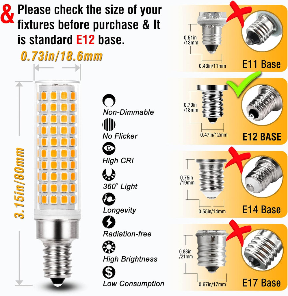 E12 100 Watt Equivalent LED Candelabra Bulbs C7,2700K Warm White