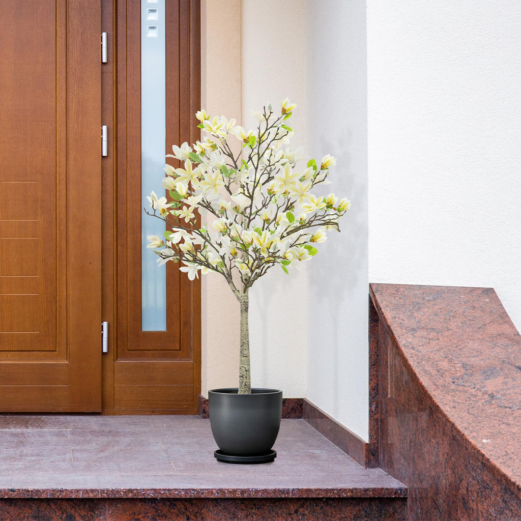 4FT Faux Magnolia Tree in Black Pot, White Artificial Plant, Room