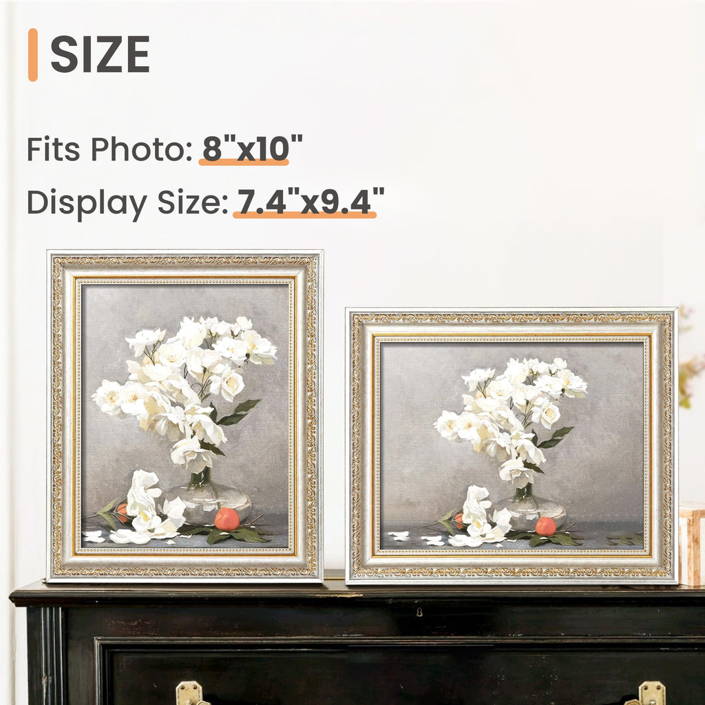 Vintage 8x10 Picture Frame, Antique White and Gold Frames, 2 Pack