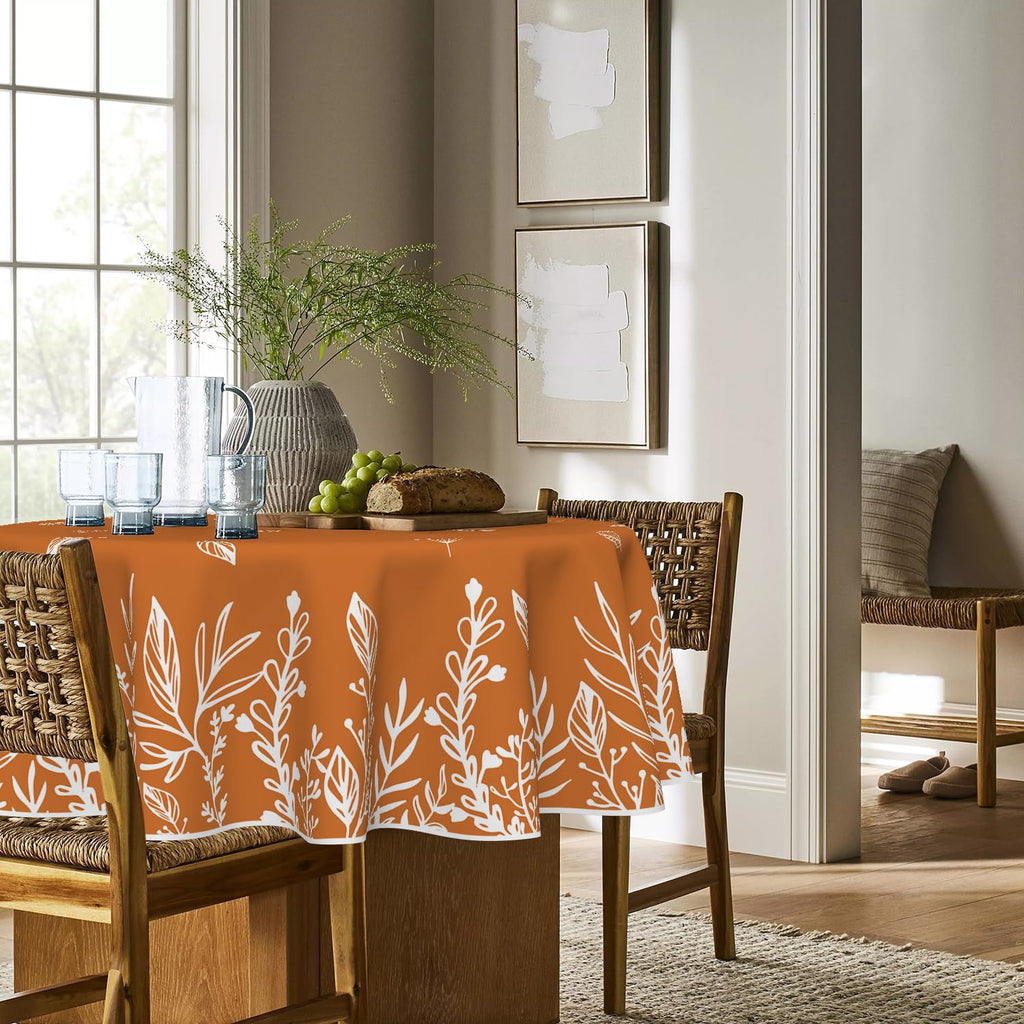 Fall Tablecloth 90 x 90 Inch Round Thanksgiving Orange
