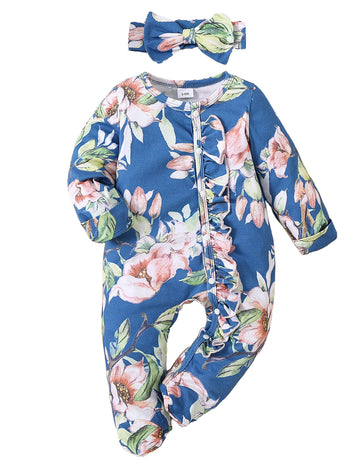 Newborn Baby Girl Clothes Ruffle Jumpsuit Romper Infant Coming Home Outfit for Baby Girl (Blue, Newborn)