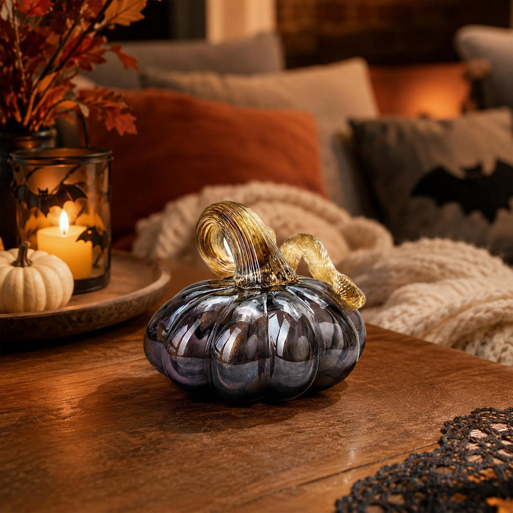 Purple Blown Glass Pumpkin Art Glass Fall Decor Pumpkin Thanksgiving Table