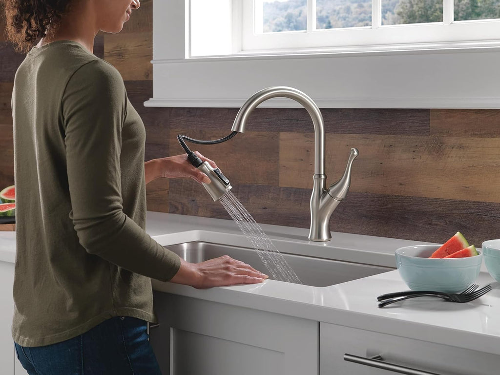 Ophelia Brushed Nickel Kitchen Faucet with Pull Down Sprayer, Modern Single Hole Kitchen Sink Faucet, Single Handle