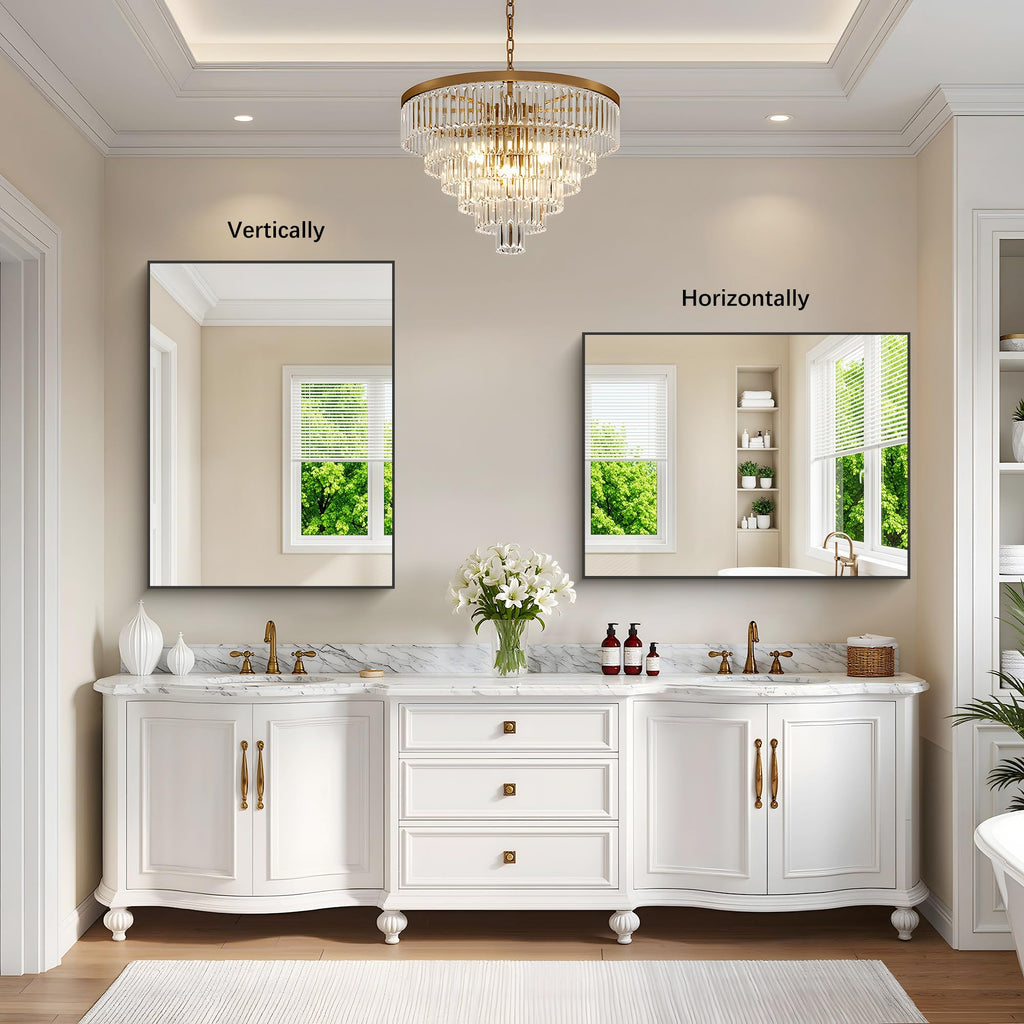 Black Bathroom Mirror for Wall, 30x40 Inch Rectangle Mirrors with Metal Frame, Modern Vanity Wall Mirror Decor Hangs