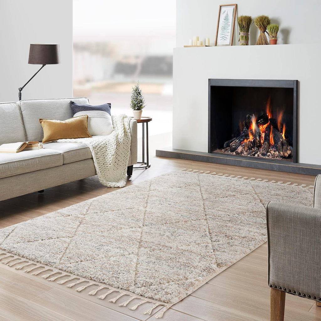 Madison Park Sophia Woven Turkish Area Rugs, Diamond Trellis with Tassel, Indoor Dining Accent Modern Home Décor